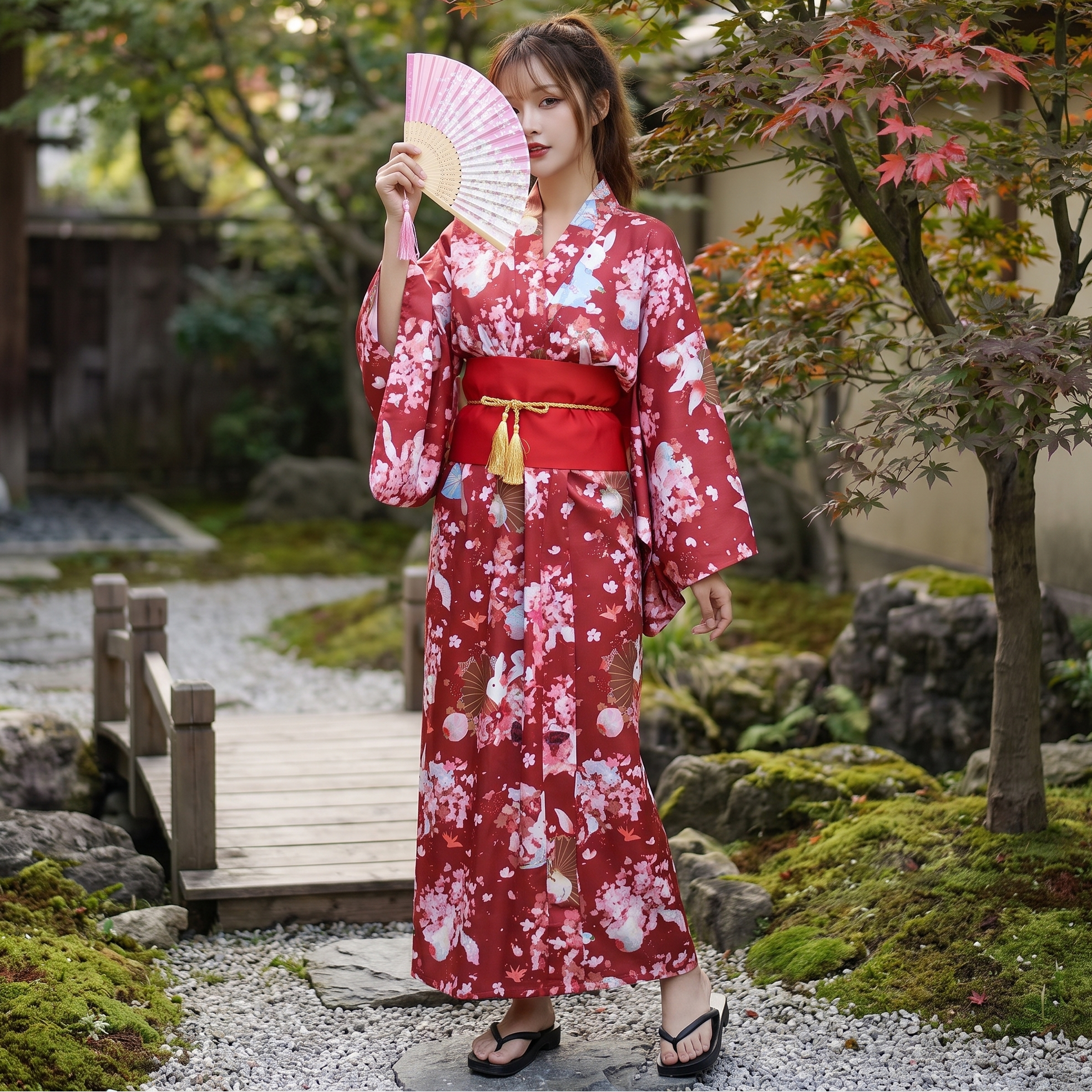 Women’s Red Floral Yukata Kimono