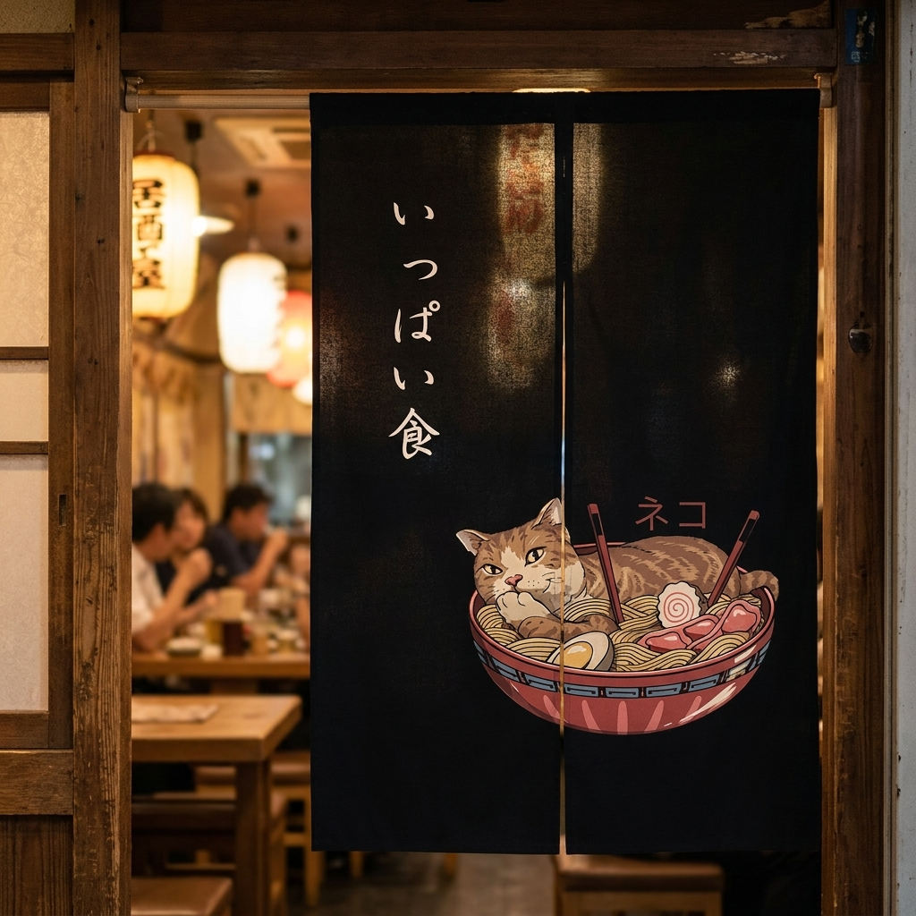 Noren Japanese Curtain Cat