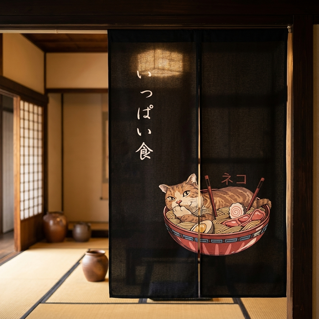 Noren Japanese Curtain Cat