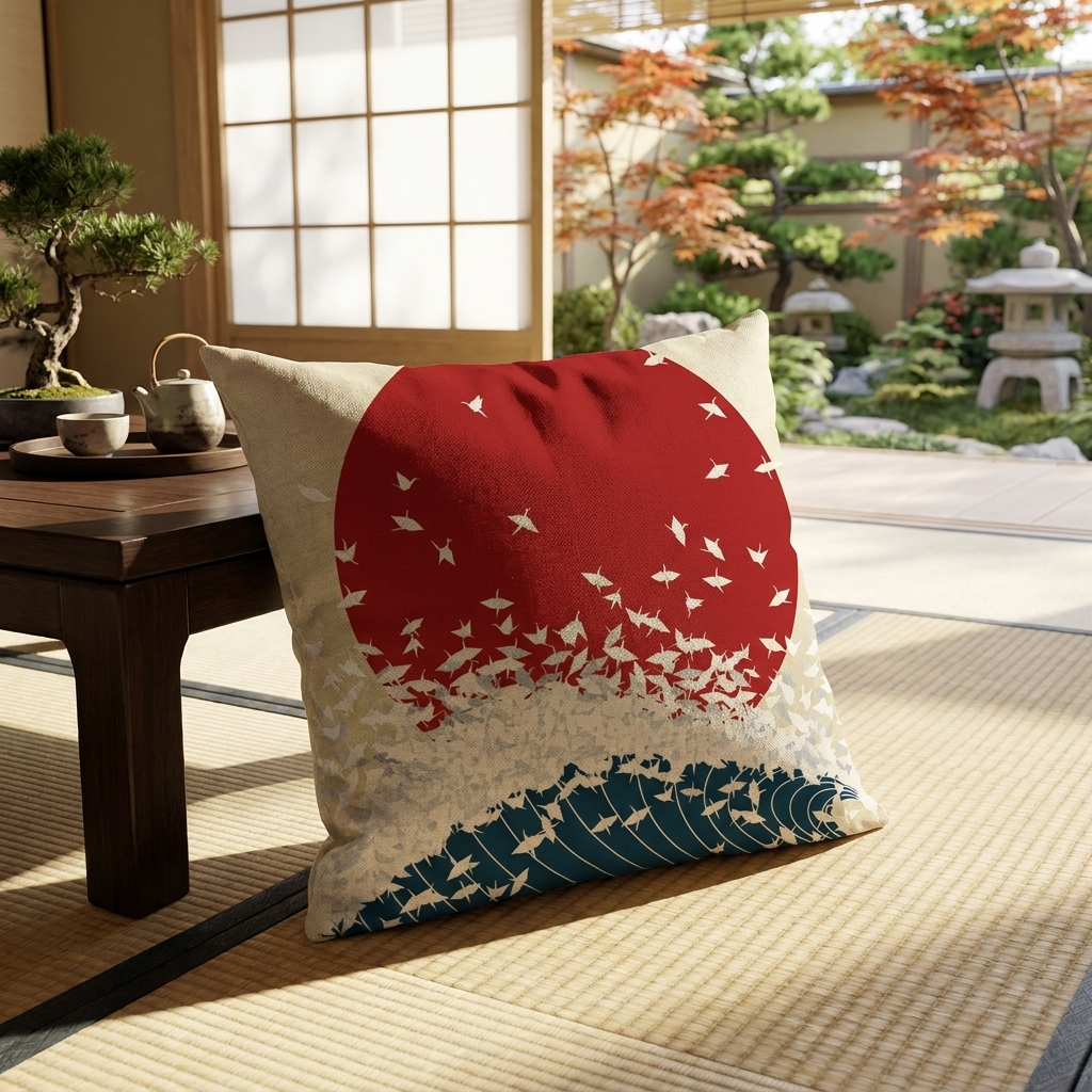 Japanese Crane Cushion Cover