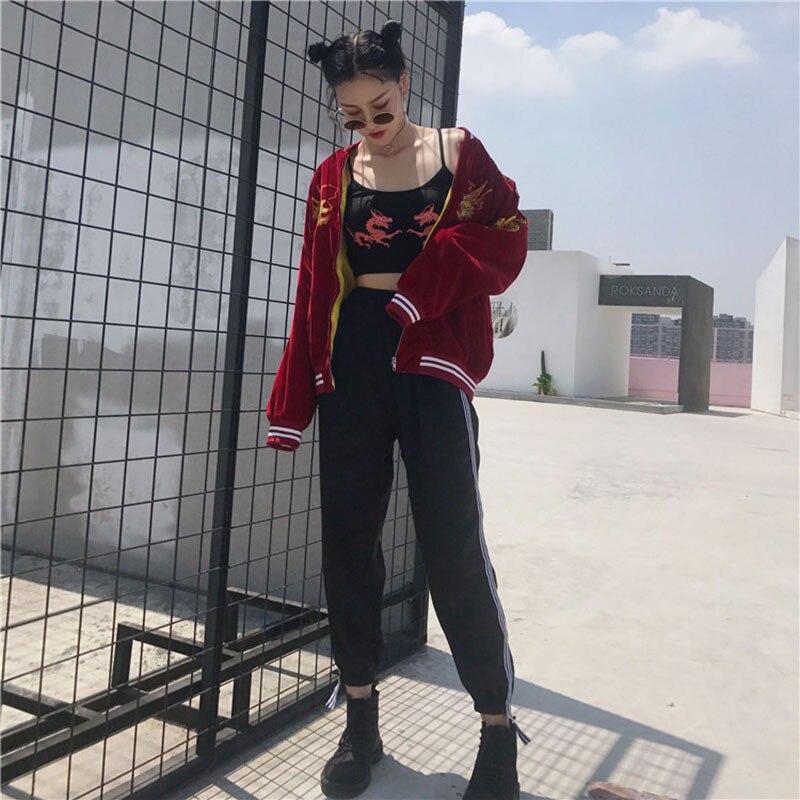 2020 Autumn Street Trend New Dragon Embroidery Baseball Clothing Zipper Flower Wine Red Jacket O-Neck Women Service Coat JK791