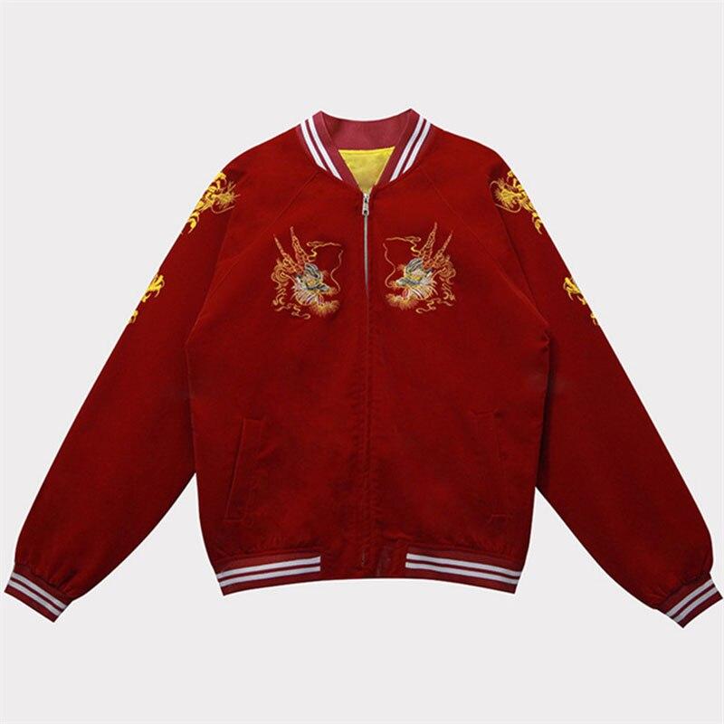 2020 Autumn Street Trend New Dragon Embroidery Baseball Clothing Zipper Flower Wine Red Jacket O-Neck Women Service Coat JK791