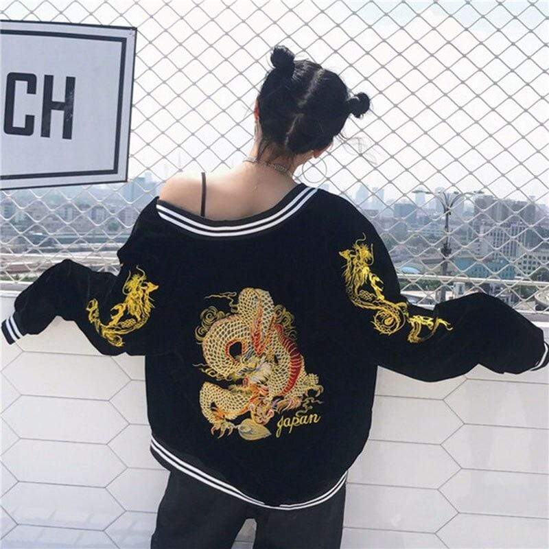2020 Autumn Street Trend New Dragon Embroidery Baseball Clothing Zipper Flower Wine Red Jacket O-Neck Women Service Coat JK791