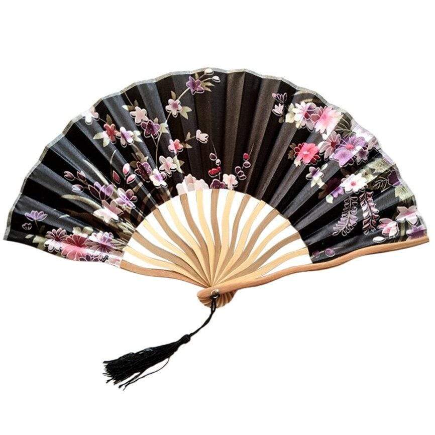 Black Flowered </br> Japanese Fan