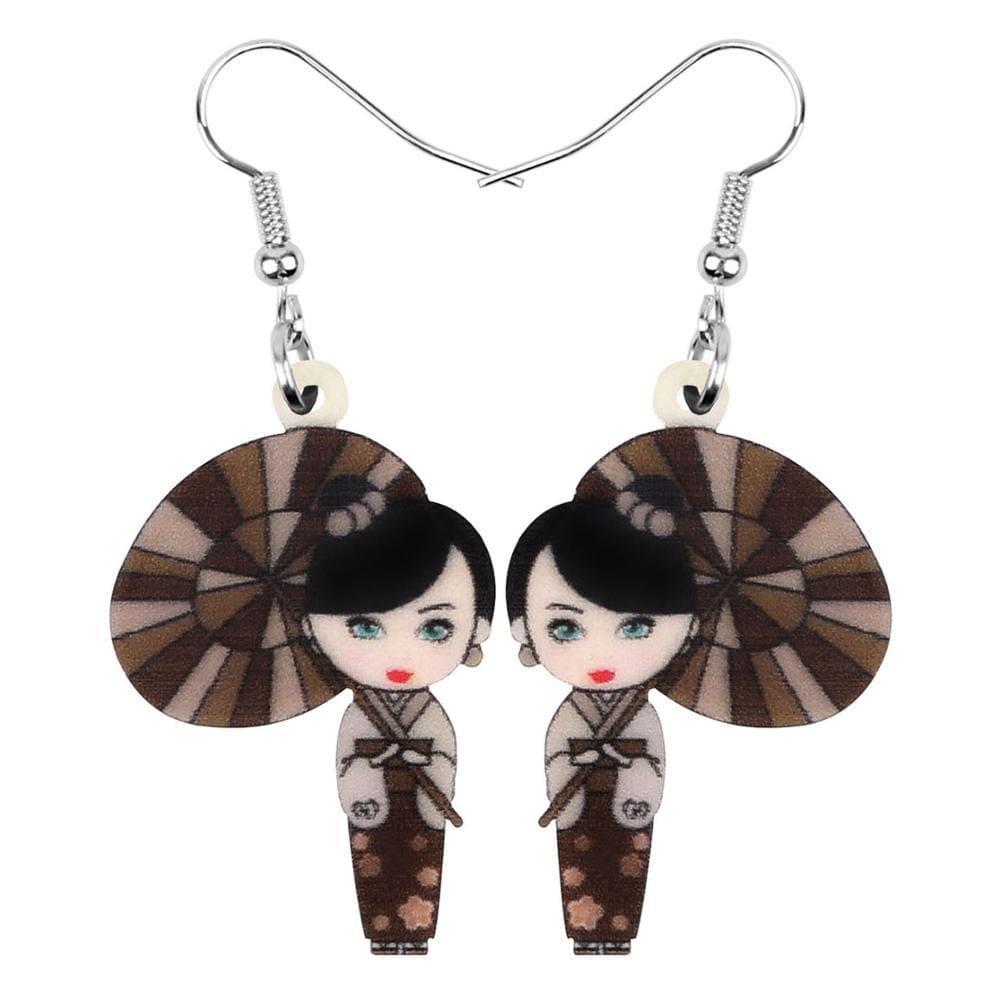 Brown Geisha </br> Japanese Earrings