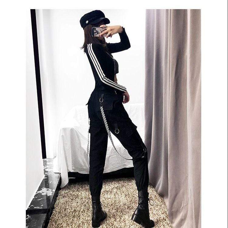 Cargo Pants For Women Black Casual Joggers High Waist Loose Female Hip Hop Trousers Korean Punk Pants Streetwear Military Style