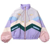 Flectit Women Pastel Bomber Jacket Cute Embroidery Color Block Duster Souvenir Sukajan Jacket Japanese Girls Harajuku Style *