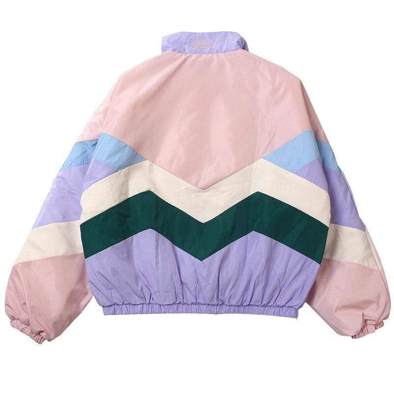 Flectit Women Pastel Bomber Jacket Cute Embroidery Color Block Duster Souvenir Sukajan Jacket Japanese Girls Harajuku Style *