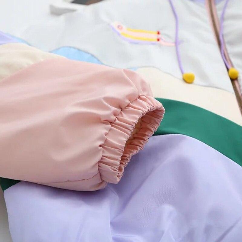 Flectit Women Pastel Bomber Jacket Cute Embroidery Color Block Duster Souvenir Sukajan Jacket Japanese Girls Harajuku Style *