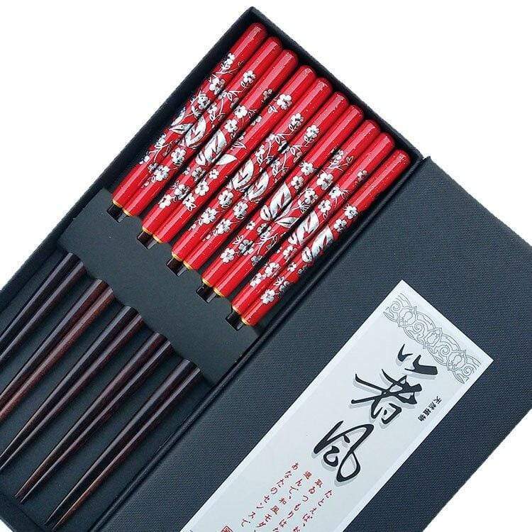 Japanese Chopsticks - 5 Pairs/Set Japanese Natural Wood Chopsticks Household Flower Wooden Tableware Sushi Chop Stciks Family Reusable Chopsticks Gift