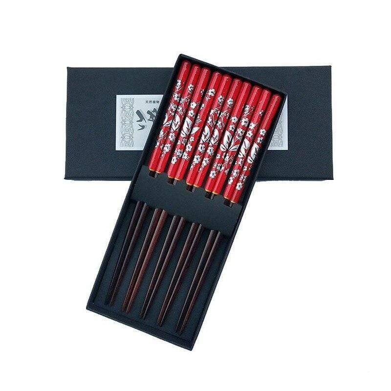 Japanese Chopsticks - 5 Pairs/Set Japanese Natural Wood Chopsticks Household Flower Wooden Tableware Sushi Chop Stciks Family Reusable Chopsticks Gift