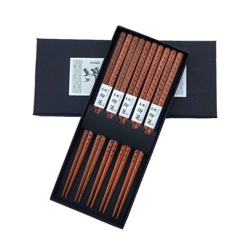 Japanese Chopsticks - Japanese Wooden Chopsticks Set Sesame Pattern High Mahogany Chopsticks Creative Tableware Couple Chopsticks Five Pairs Gift Box