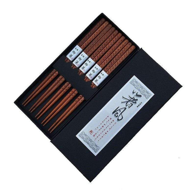 Japanese Chopsticks - Japanese Wooden Chopsticks Set Sesame Pattern High Mahogany Chopsticks Creative Tableware Couple Chopsticks Five Pairs Gift Box