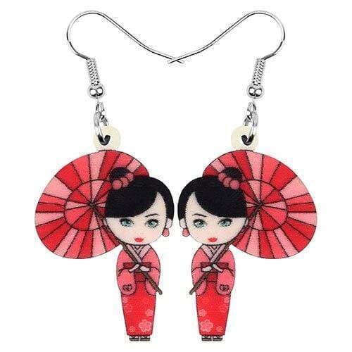 Red Geisha </br> Japanese Earrings