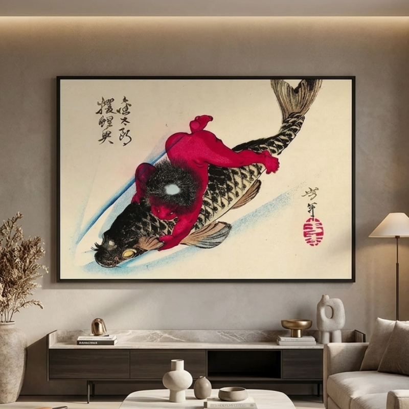 Kintaro Carp Woodblock Print