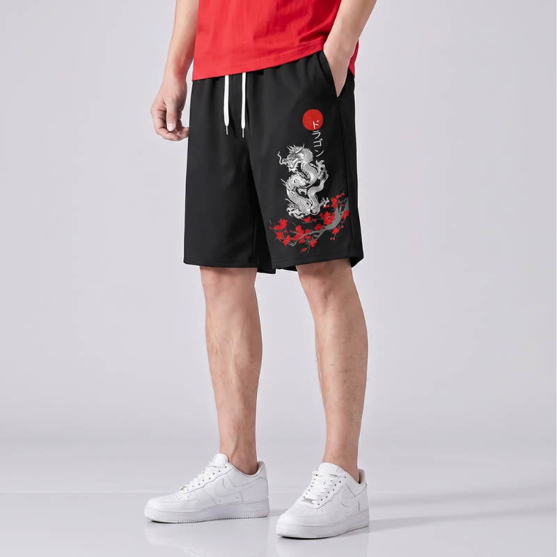Japanese Men Dragon Print Shorts