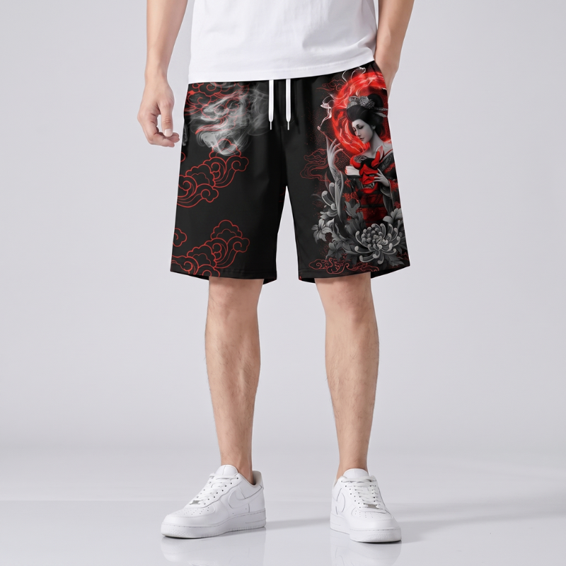 Men's Japanese Geisha Print Shorts