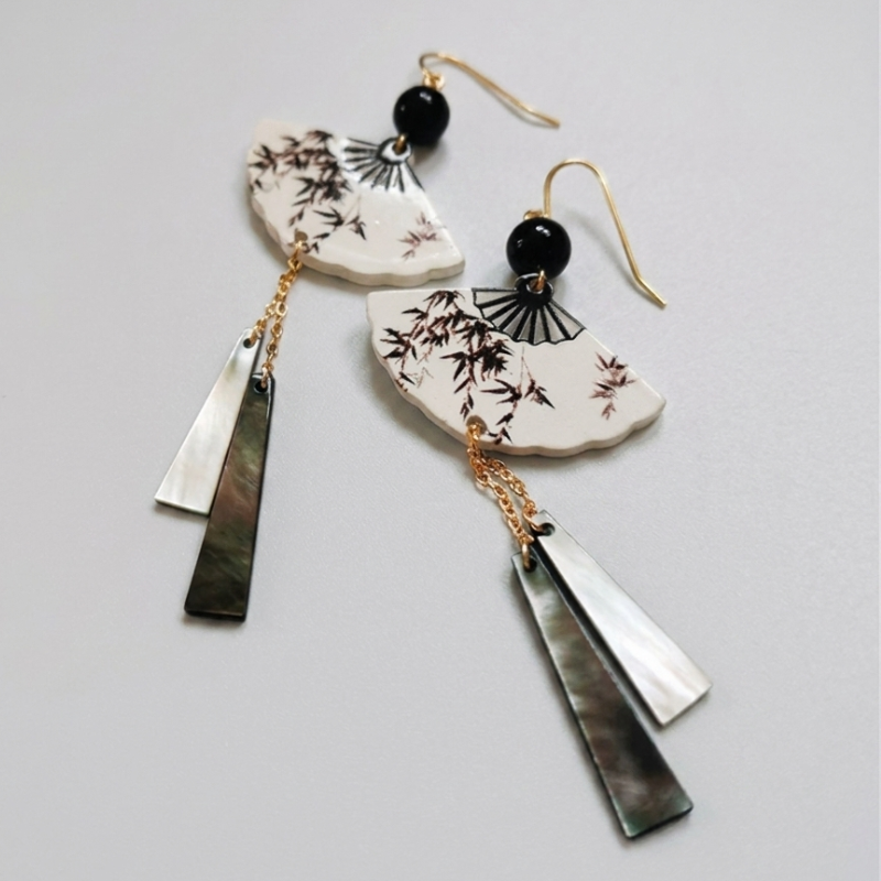 Japanese Bamboo Fan Earrings