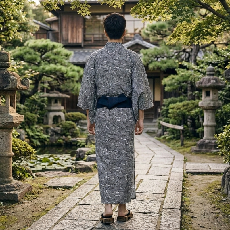 Wave-Print Yukata for Men