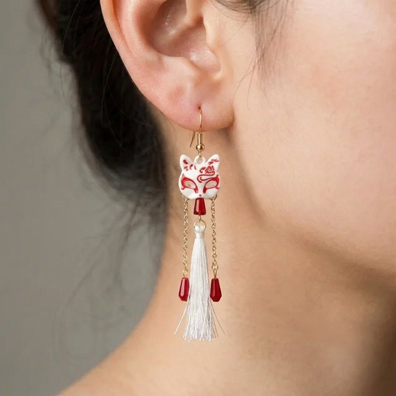 Kitsune Silk Tassel Earrings
