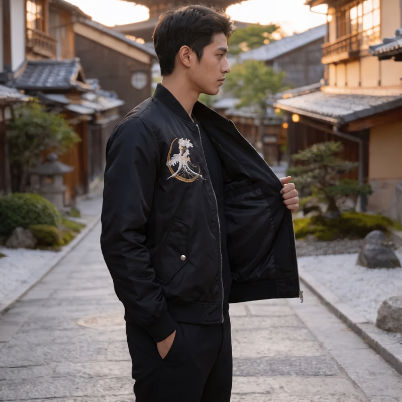 Wolf and Wave Sukajan Bomber Jacket