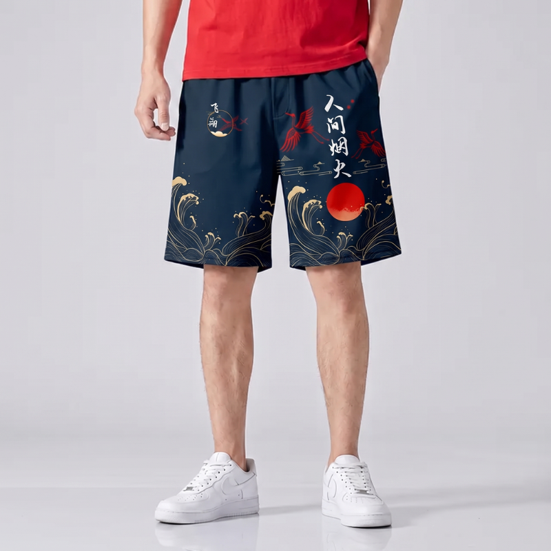 Japanese Wave Print Shorts