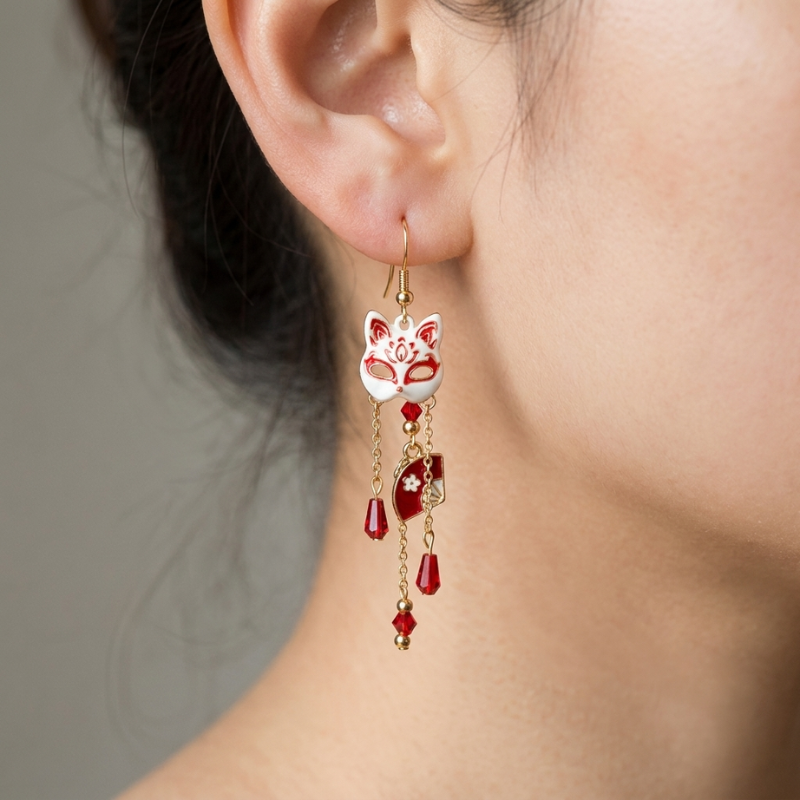 Kitsune Fox Mask Earrings