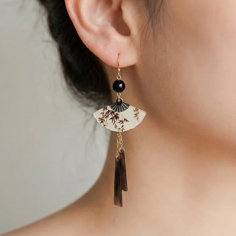 Japanese Bamboo Fan Earrings