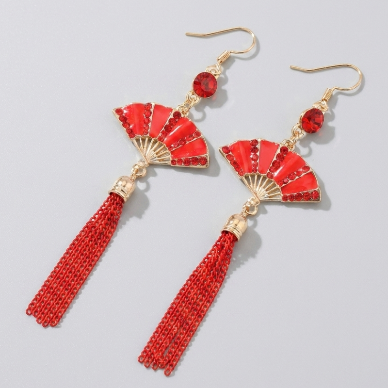 Japanese Fan Tassel Earrings
