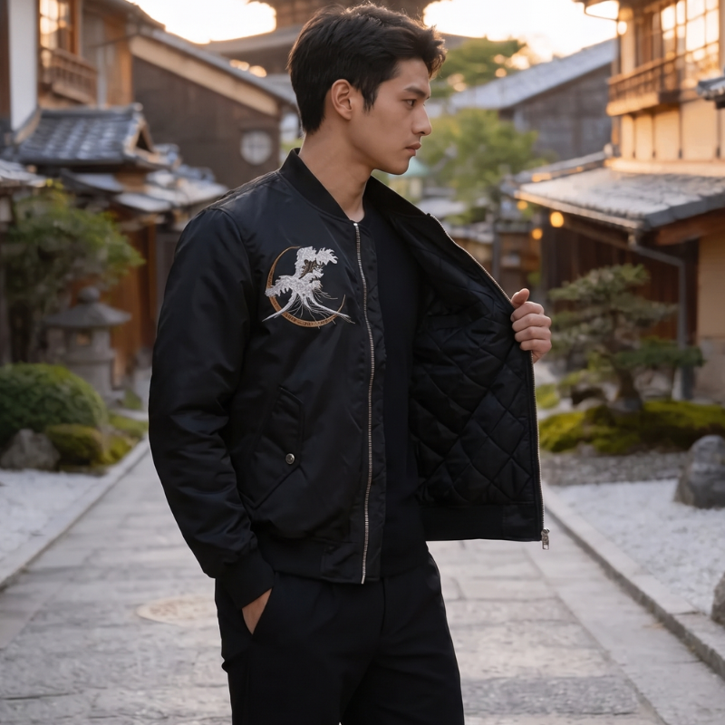 Wolf and Wave Sukajan Bomber Jacket