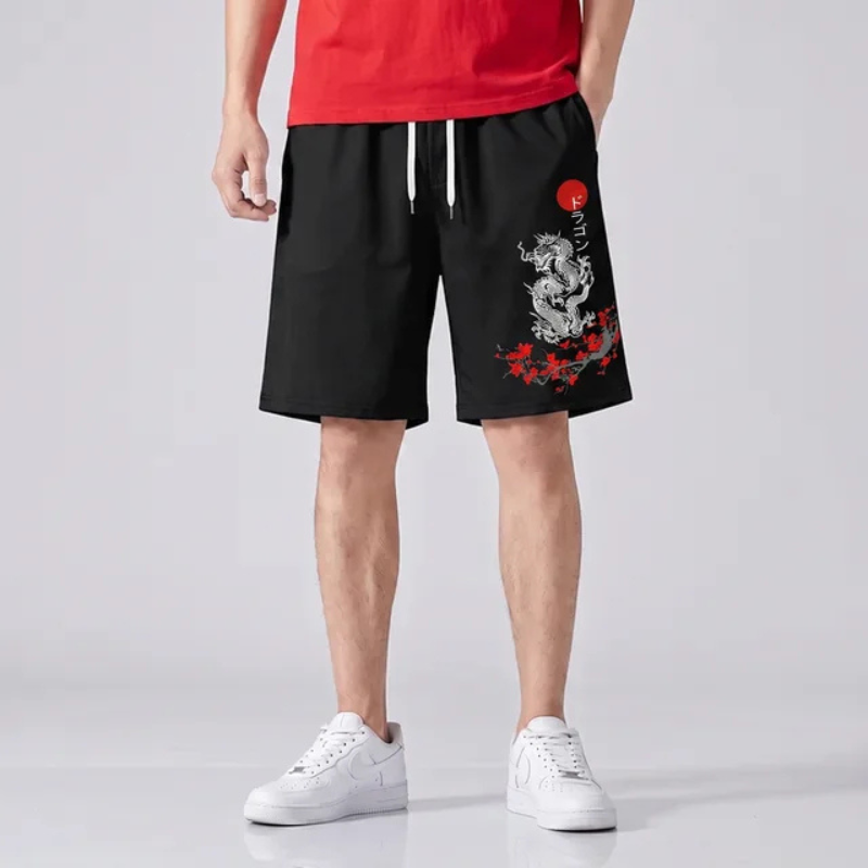 Japanese Men Dragon Print Shorts