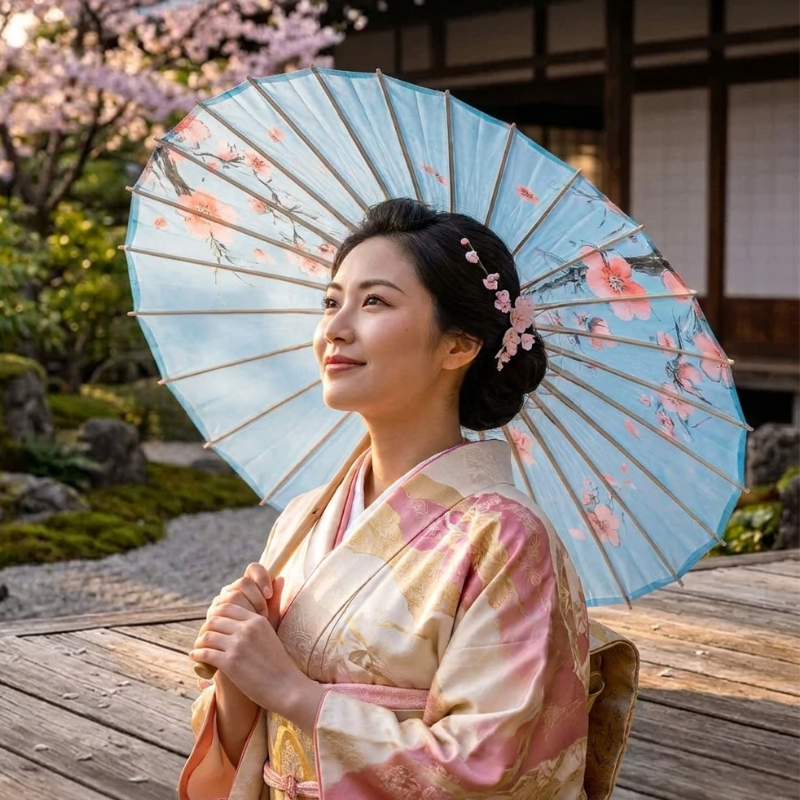 Mint Cherry Blossom Umbrella