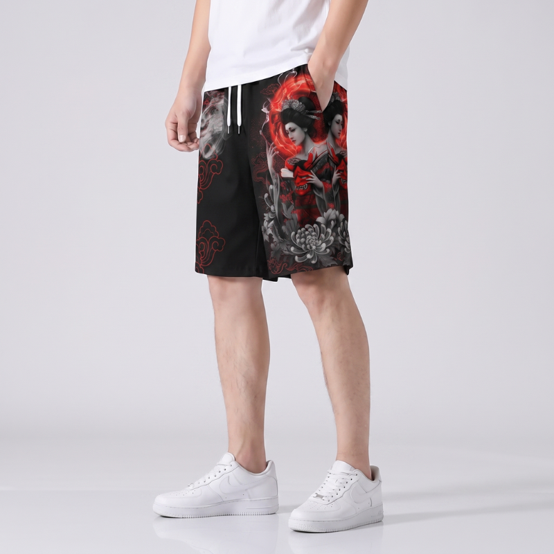 Men's Japanese Geisha Print Shorts
