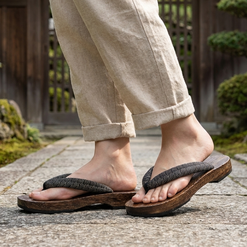 Black Flat Japanese Geta Sandals