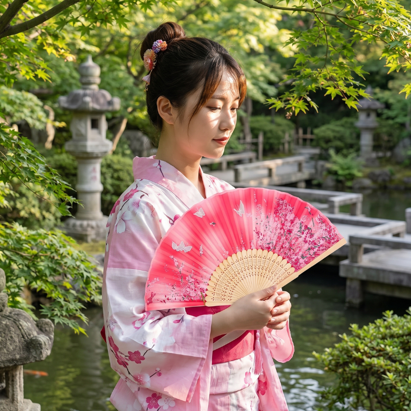 Pink Japanese Floral Fan