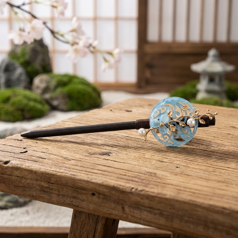 Blue Kanzashi Hairpin