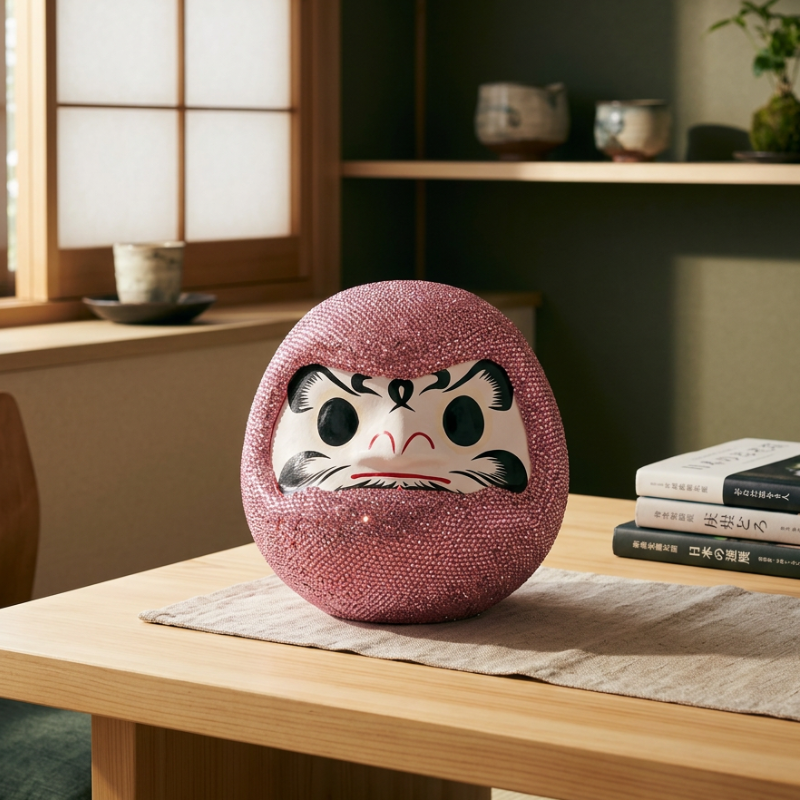 Pink Rhinestone Daruma Doll