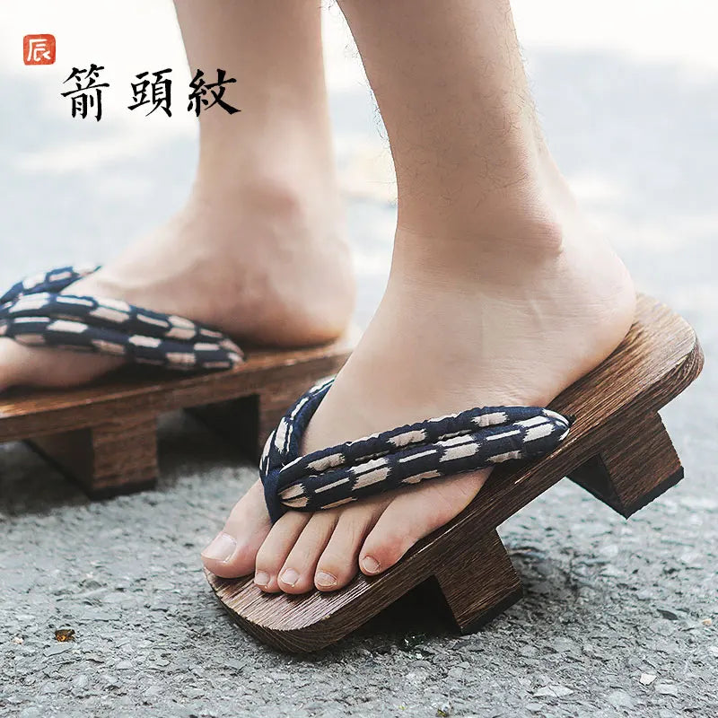 Size 46 47 Man Flip-flops Japanese Clogs Wooden Geta Two Teeth Cosplay Costume Anime Unisex Sandals Slippers