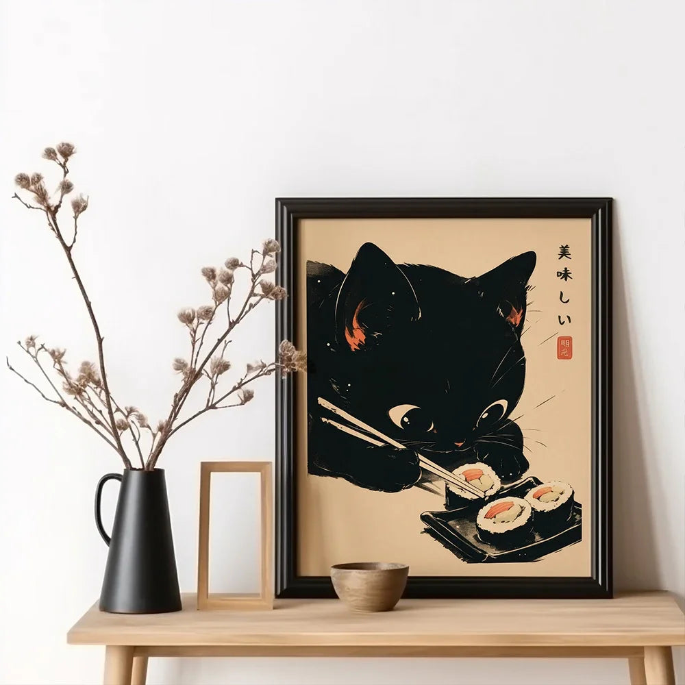 Cute Japanese Cat Wall Art
