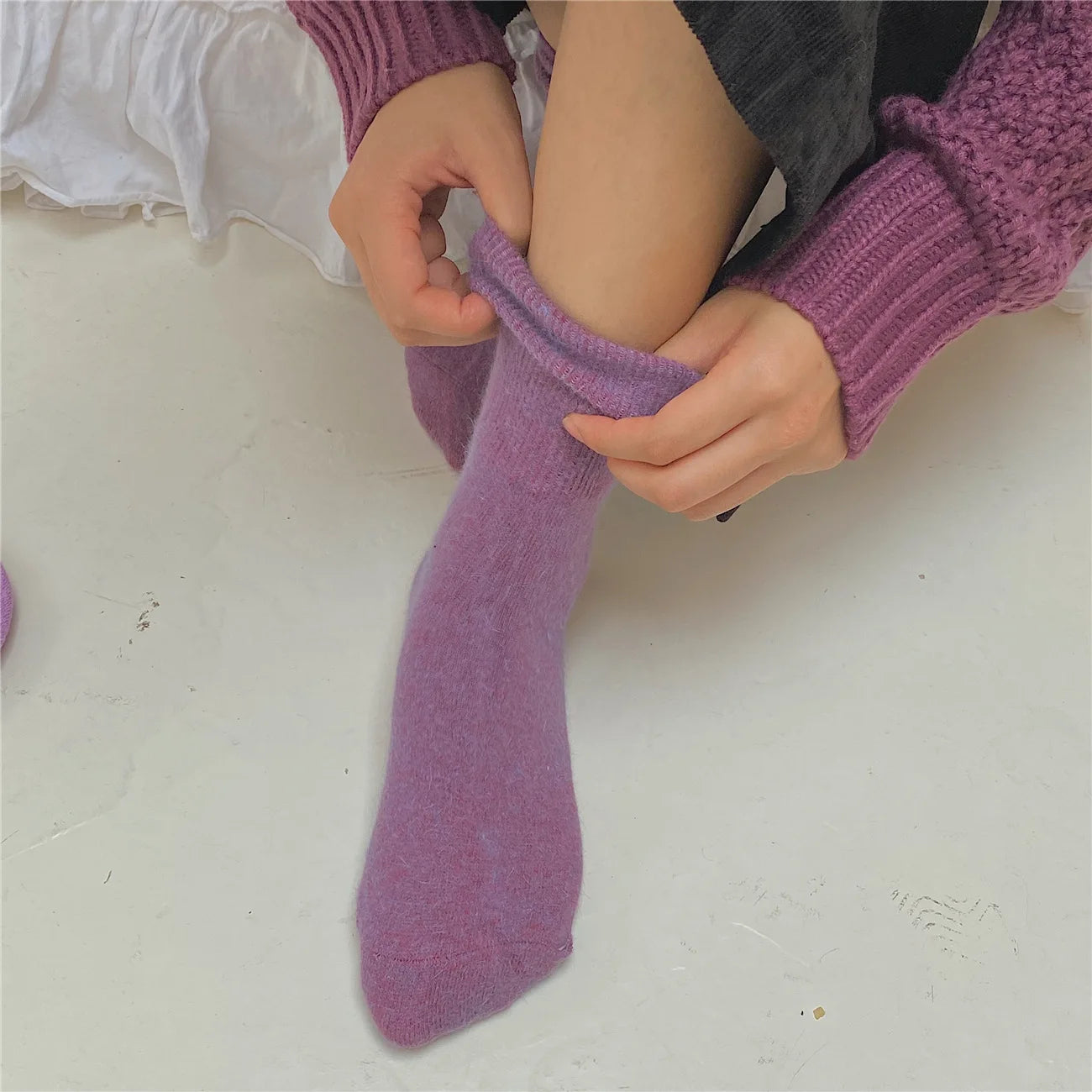 Fuzzy Wool Crew Socks