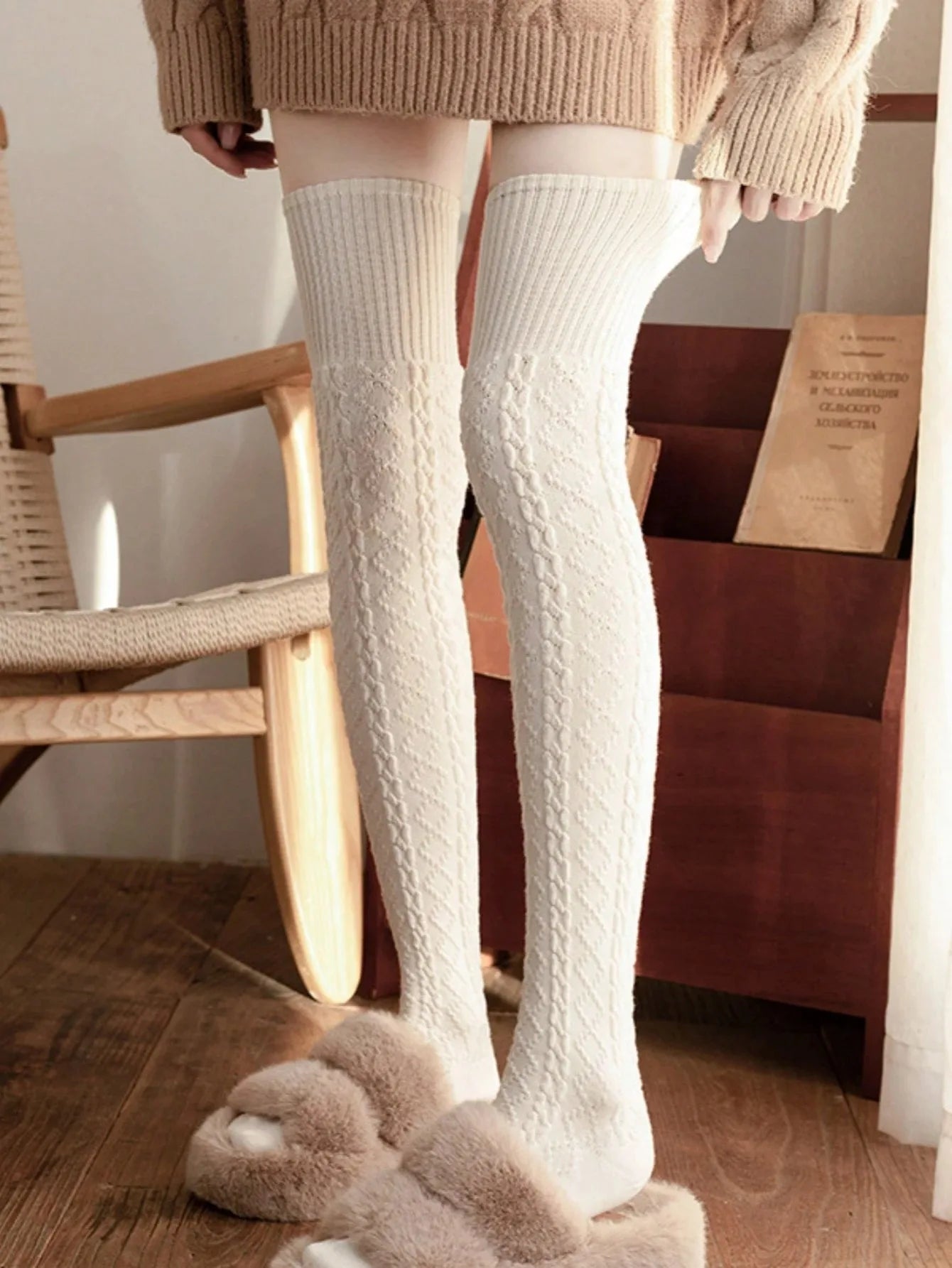 Cable Knit Over the Knee Socks