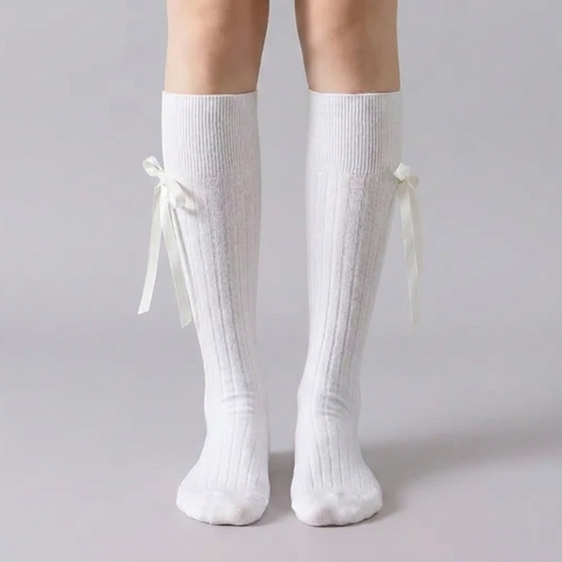 Ribbed Bow Knee-High Socks