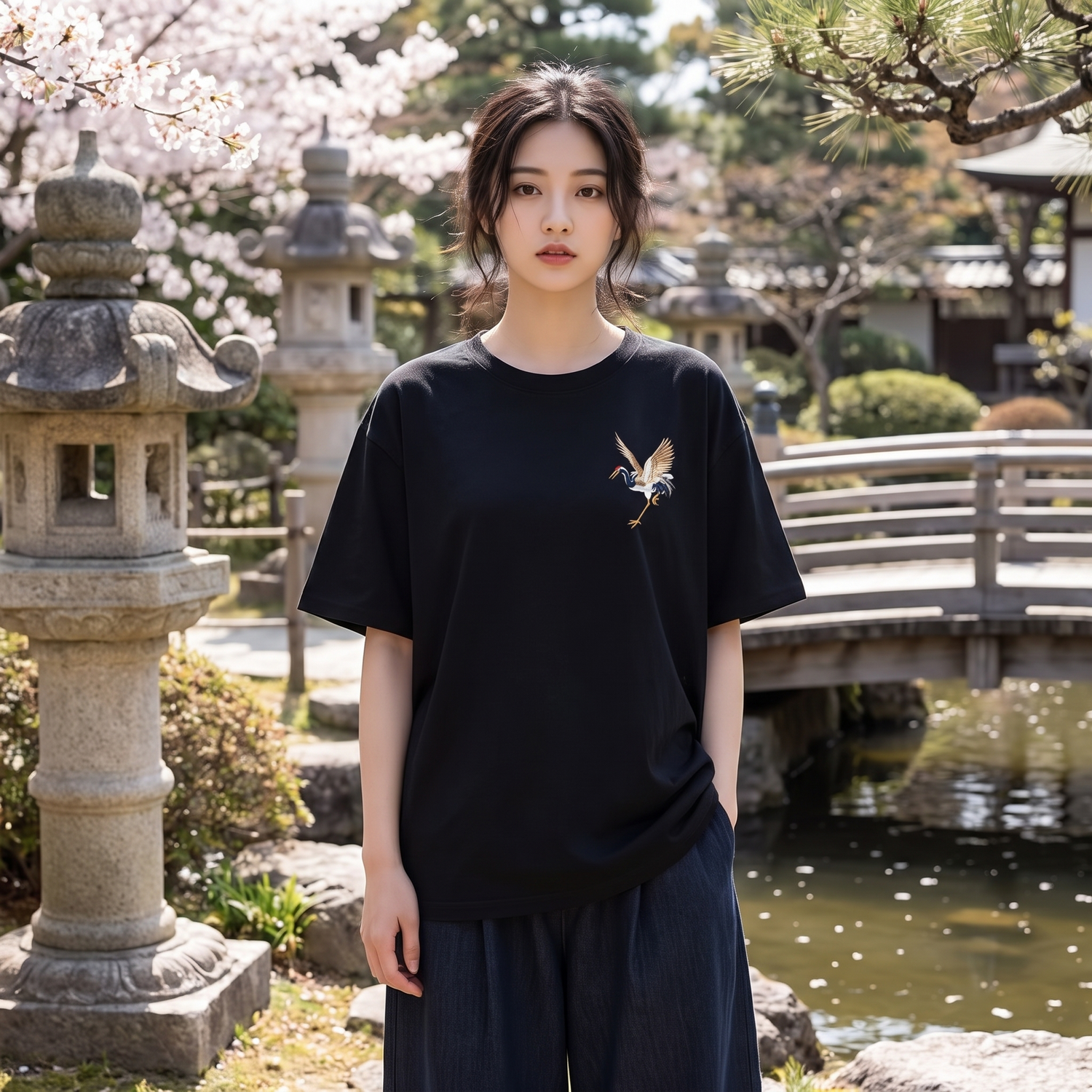 Majestic Crane Japanese T-shirt