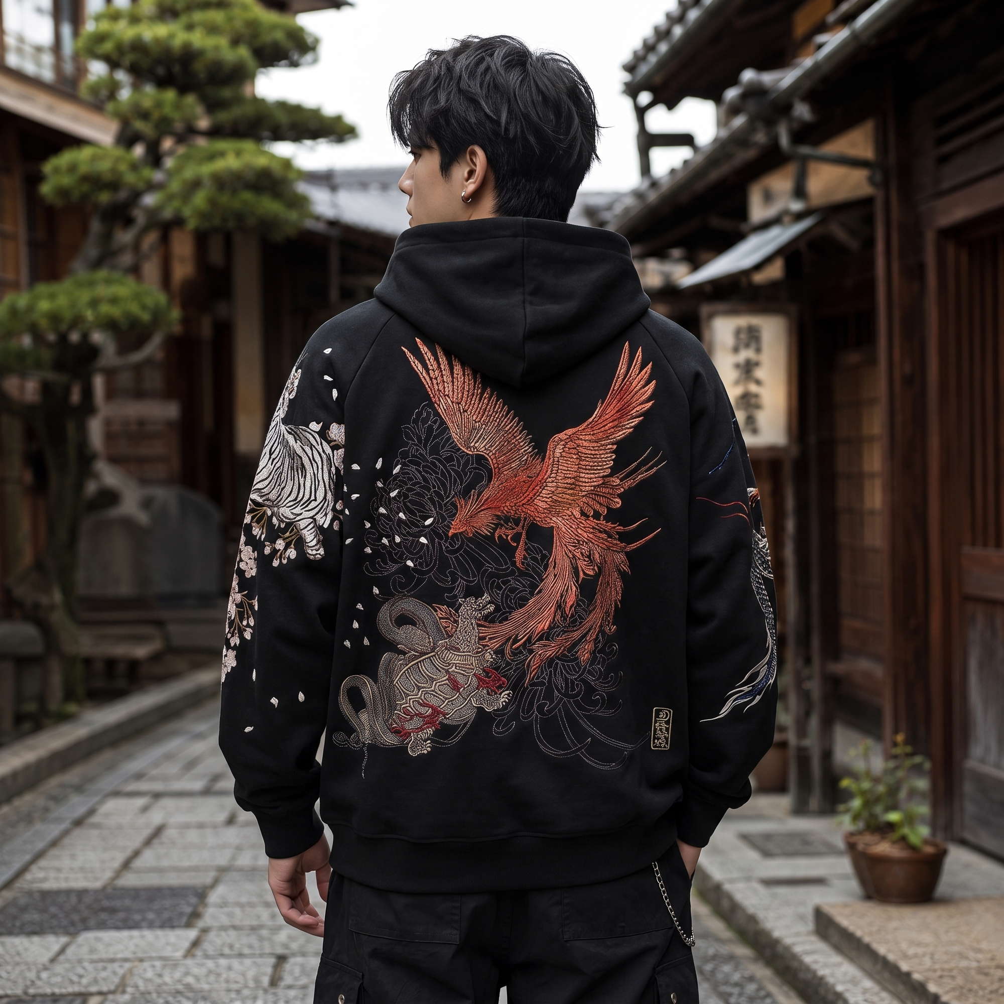 Japanese Phoenix Embroidered Hoodie