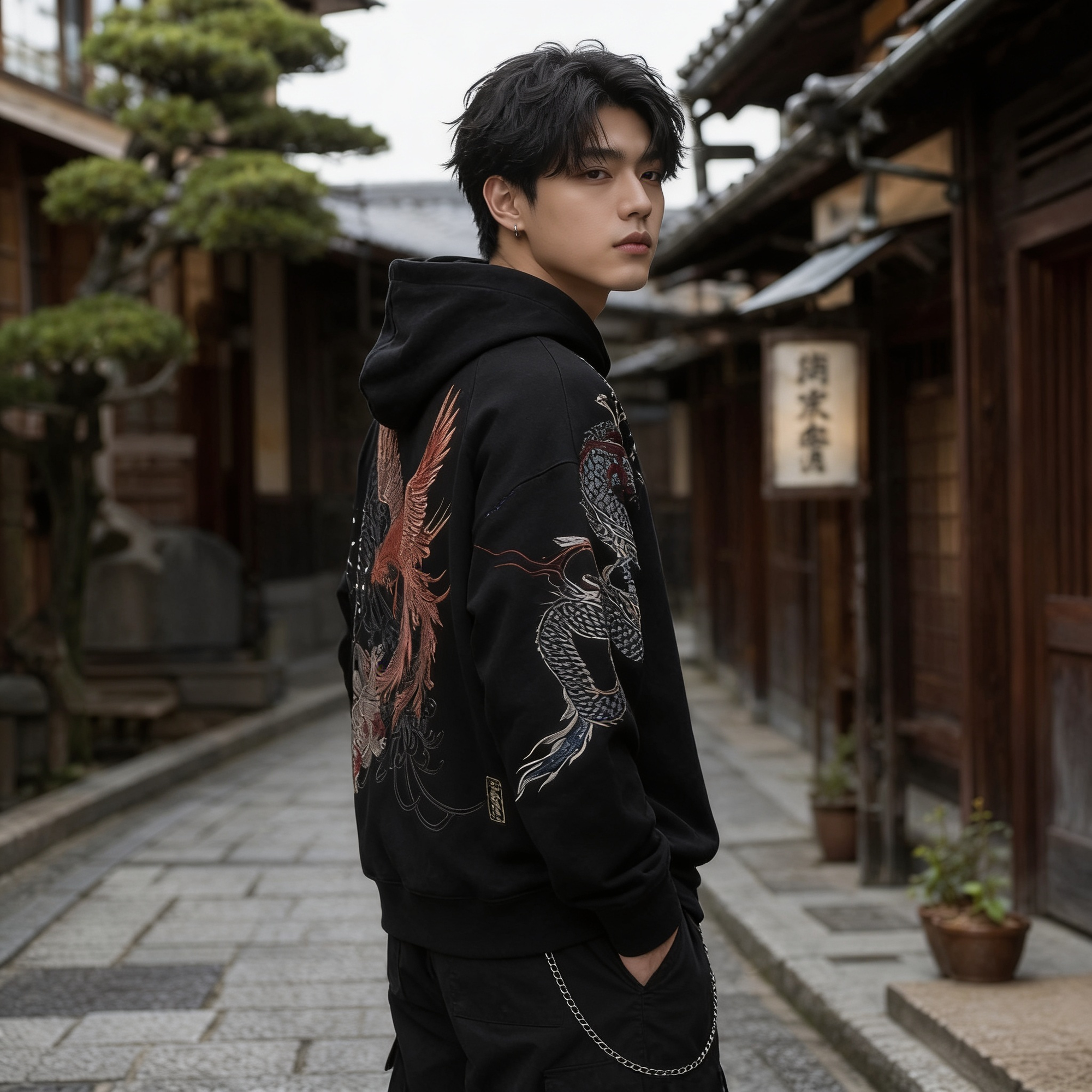 Japanese Phoenix Embroidered Hoodie