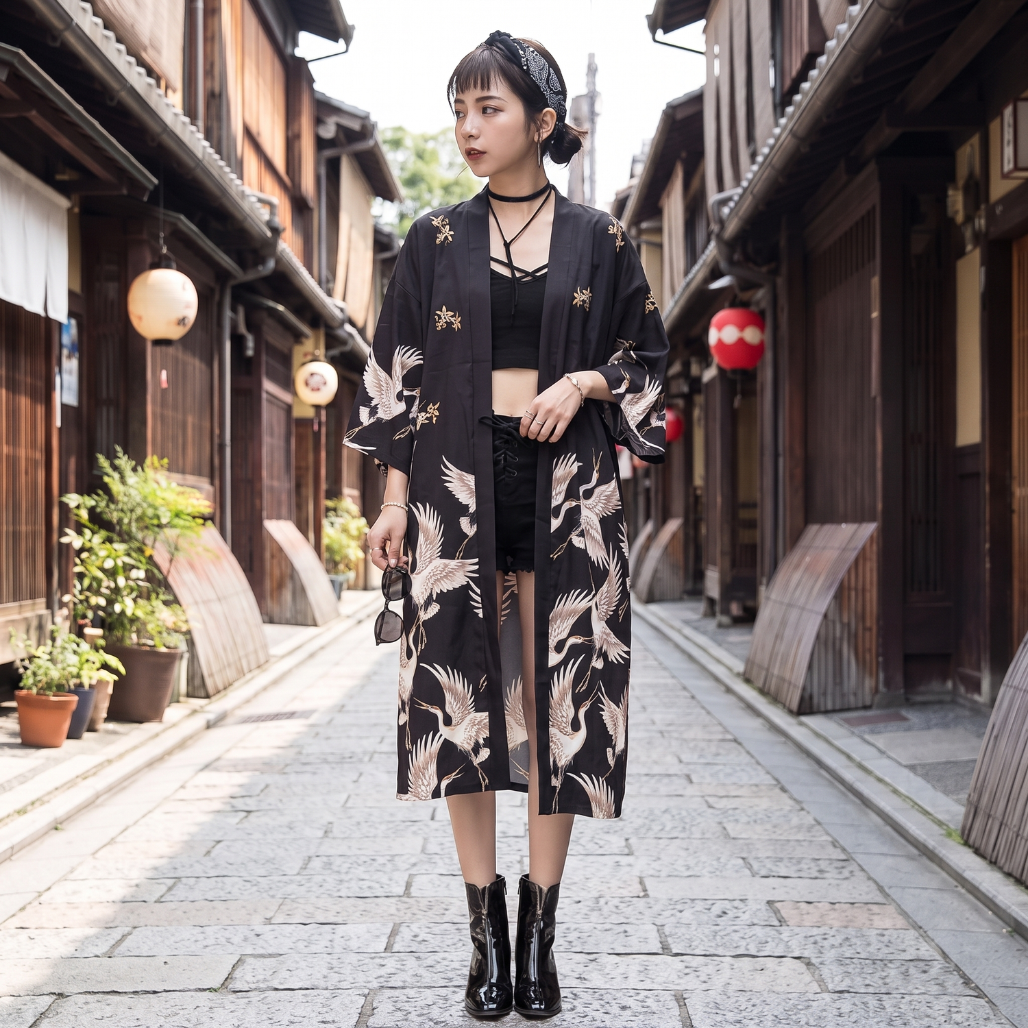 Long Kimono Jacket Cranes