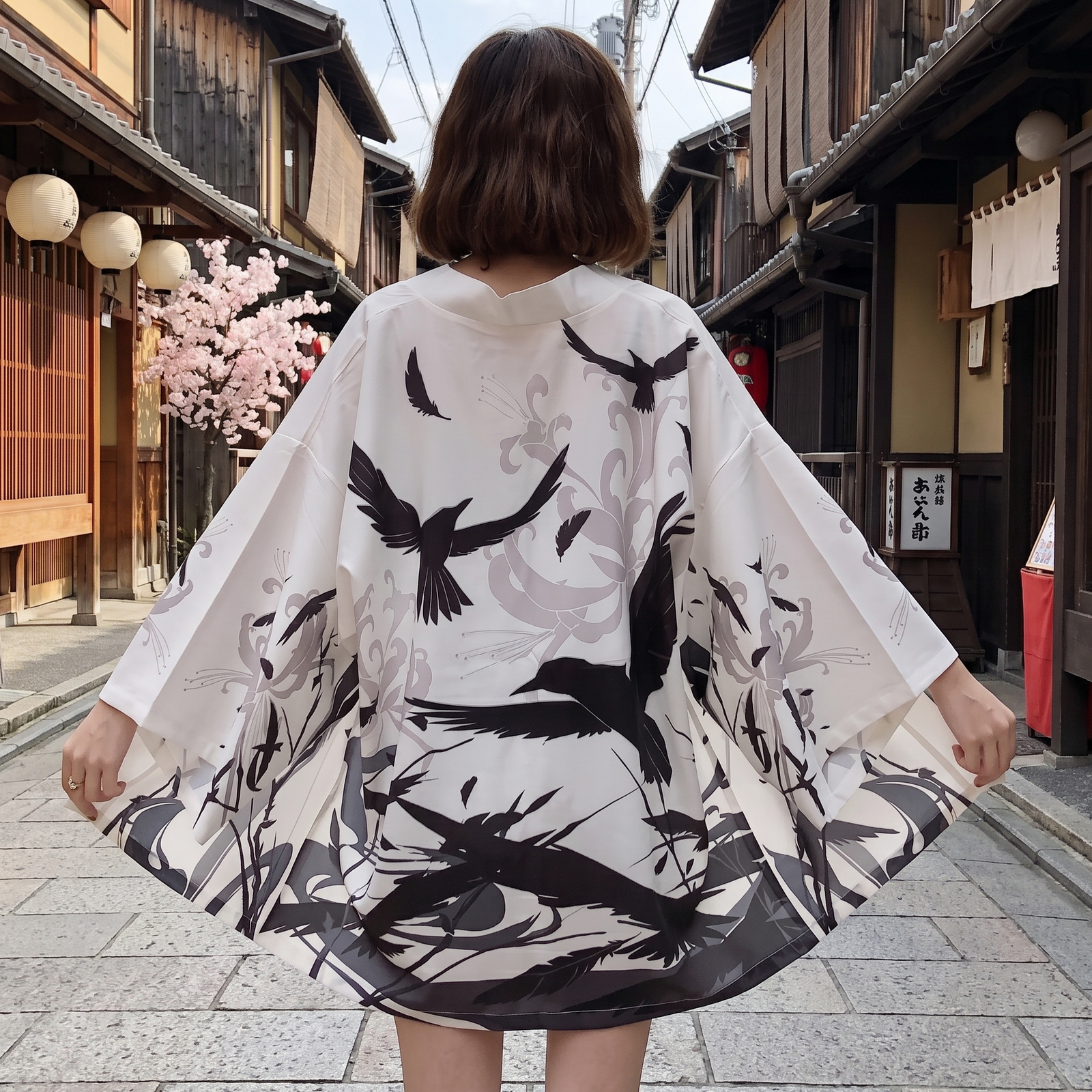 Black Cranes Kimono Jacket