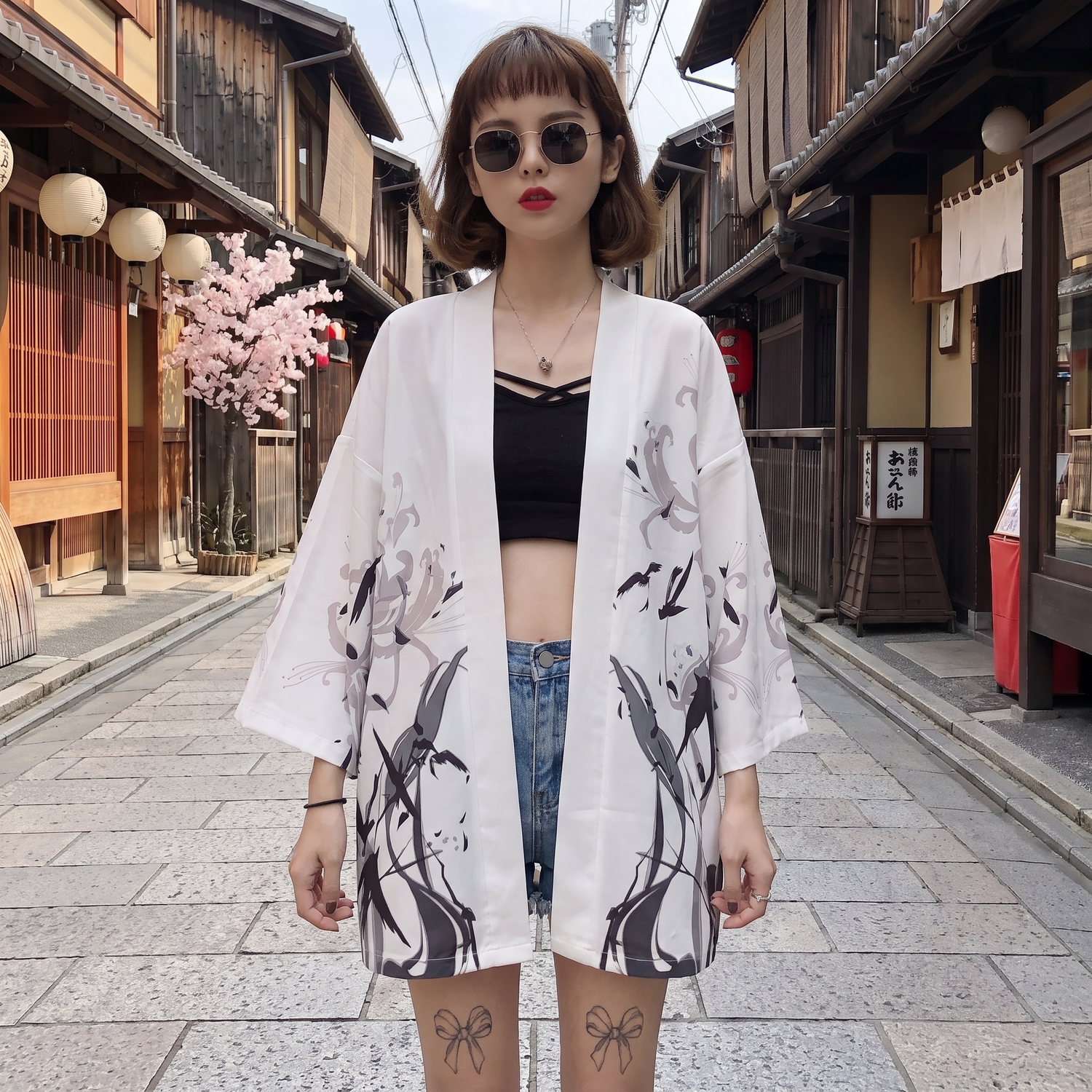 Black Cranes Kimono Jacket
