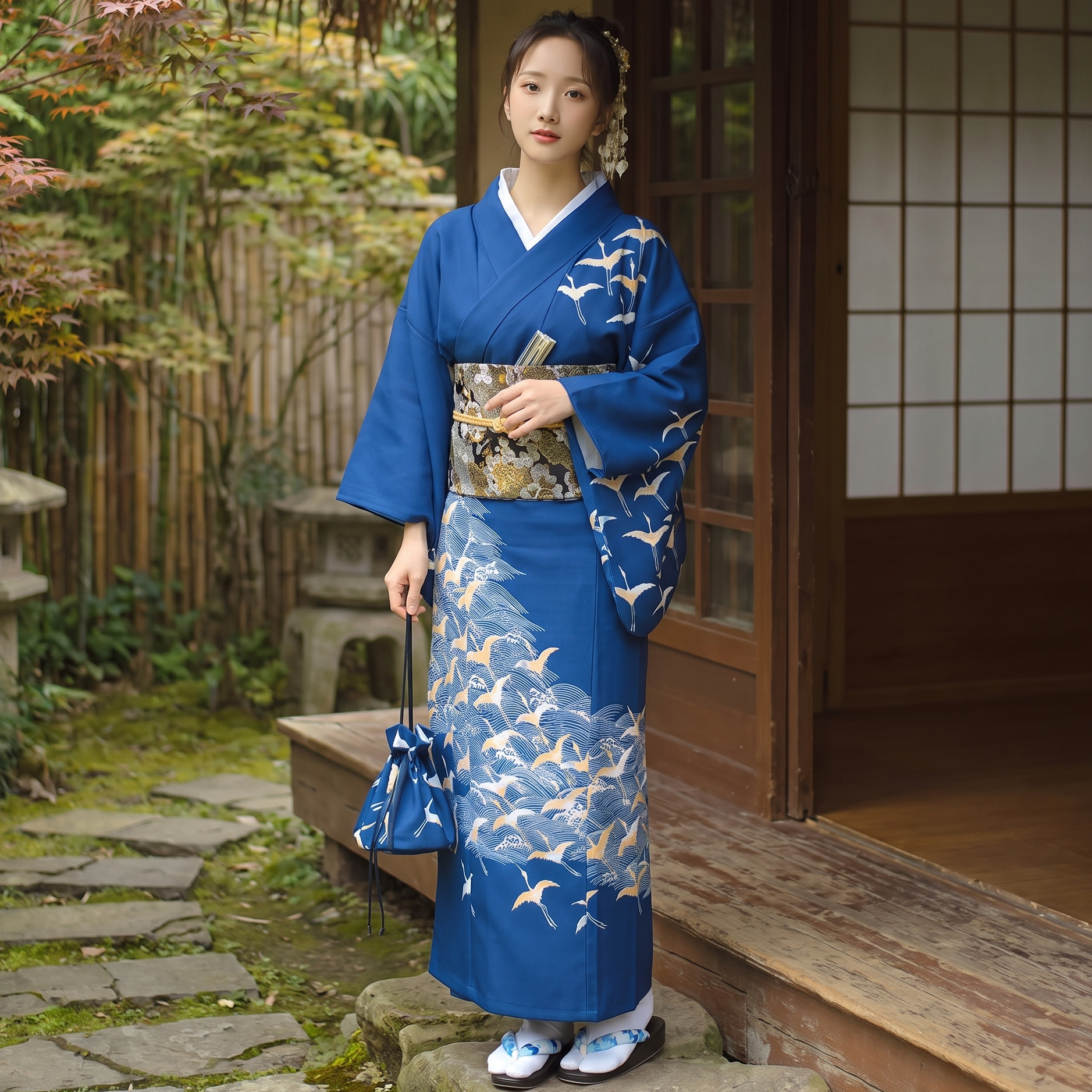 Crane Pattern Women's Kimono