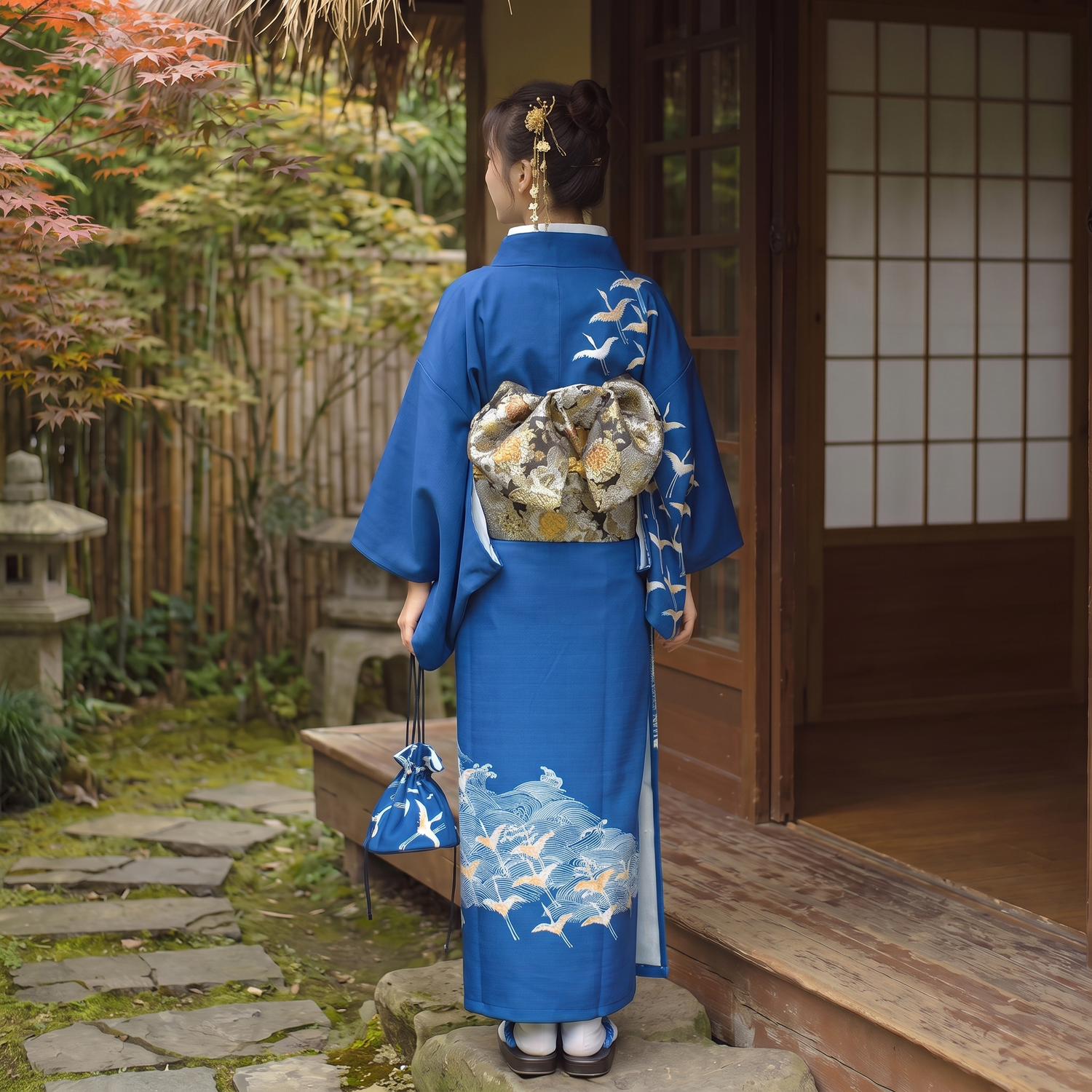 Crane Pattern Women's Kimono